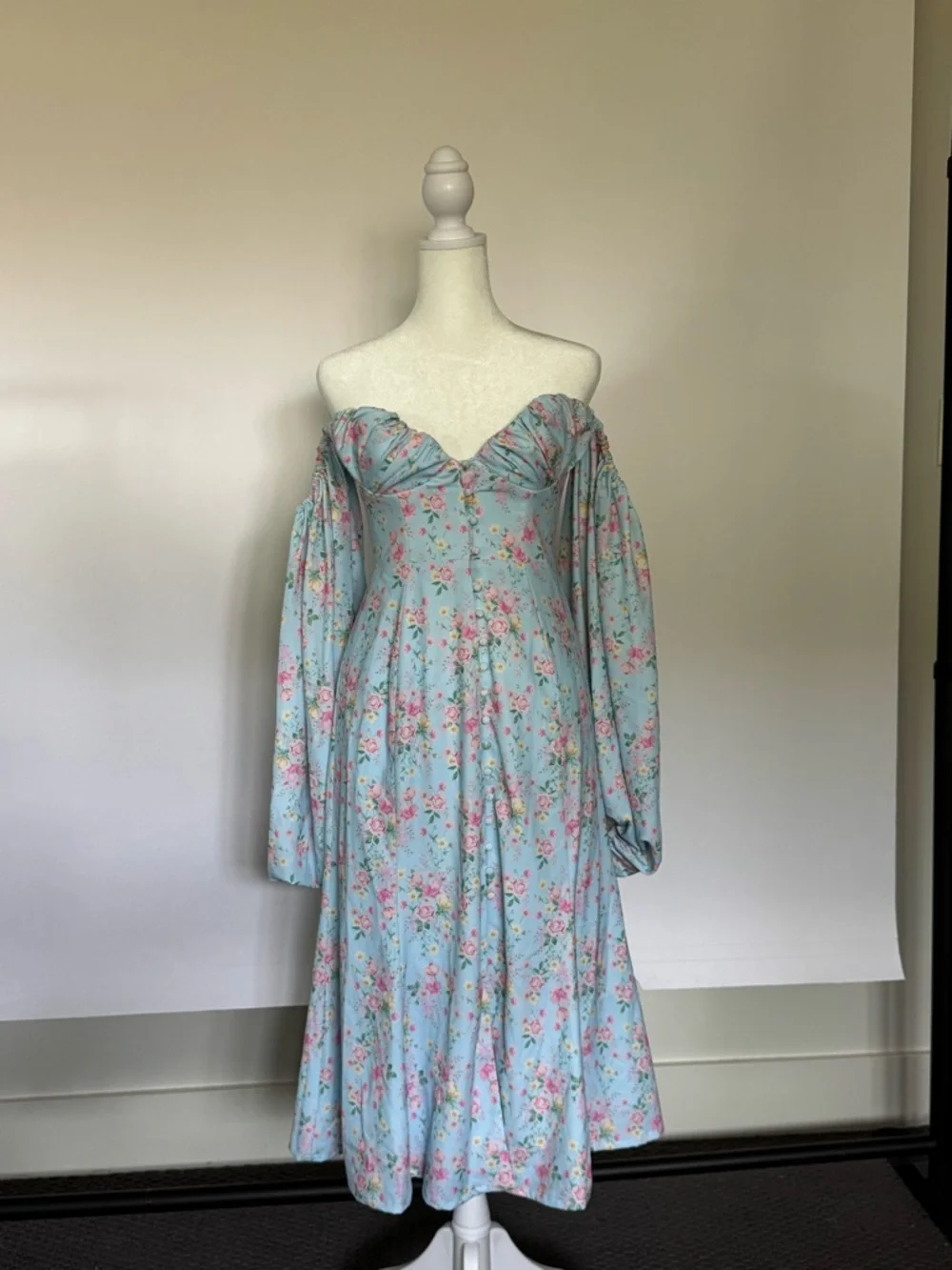 House of CB Blue Floral Off-Shoulder Maxi Dress - Picture 4 of 8